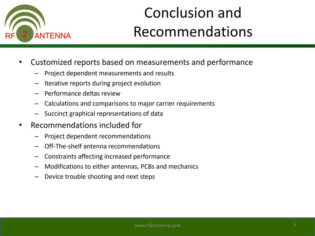 RF2ANTENNA's reporting structure to report measured data and findings to our customers.