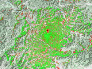 RF propagation maps, cellular tower coverage and link path analysis from high frequency simulation.